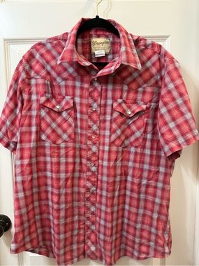 Wrangler Men’s XL Western Pearl Snap Plaid Short Sleeve Shirt